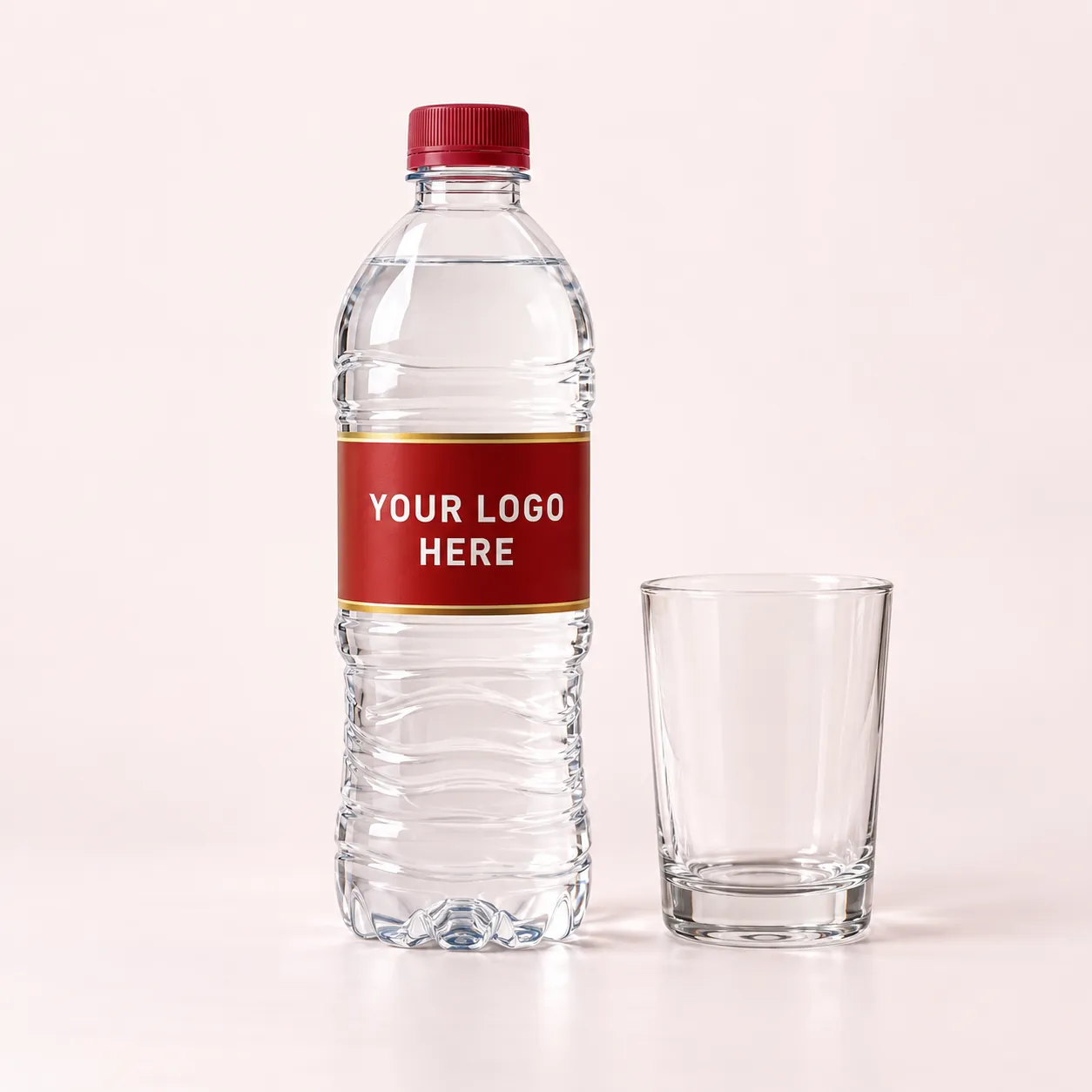 500 ml custom label water bottle next to a drinking glass for scale